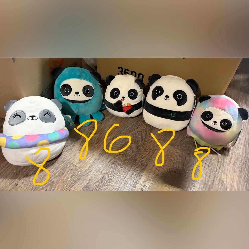 5 pandas! Squishmallow Panda lot!